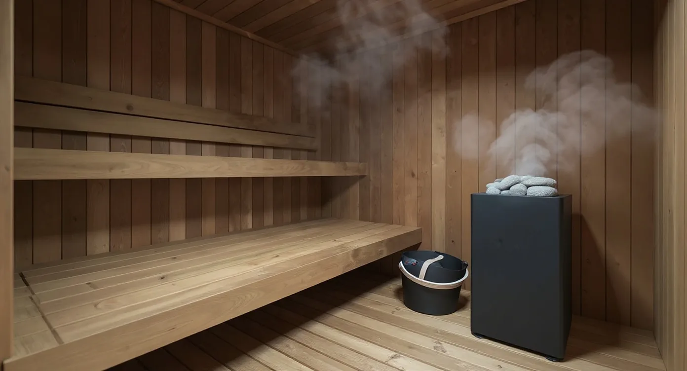 Mekši interijer BIO sauna s toplom vlagom, wooden benches i indirektnom rasvjetom