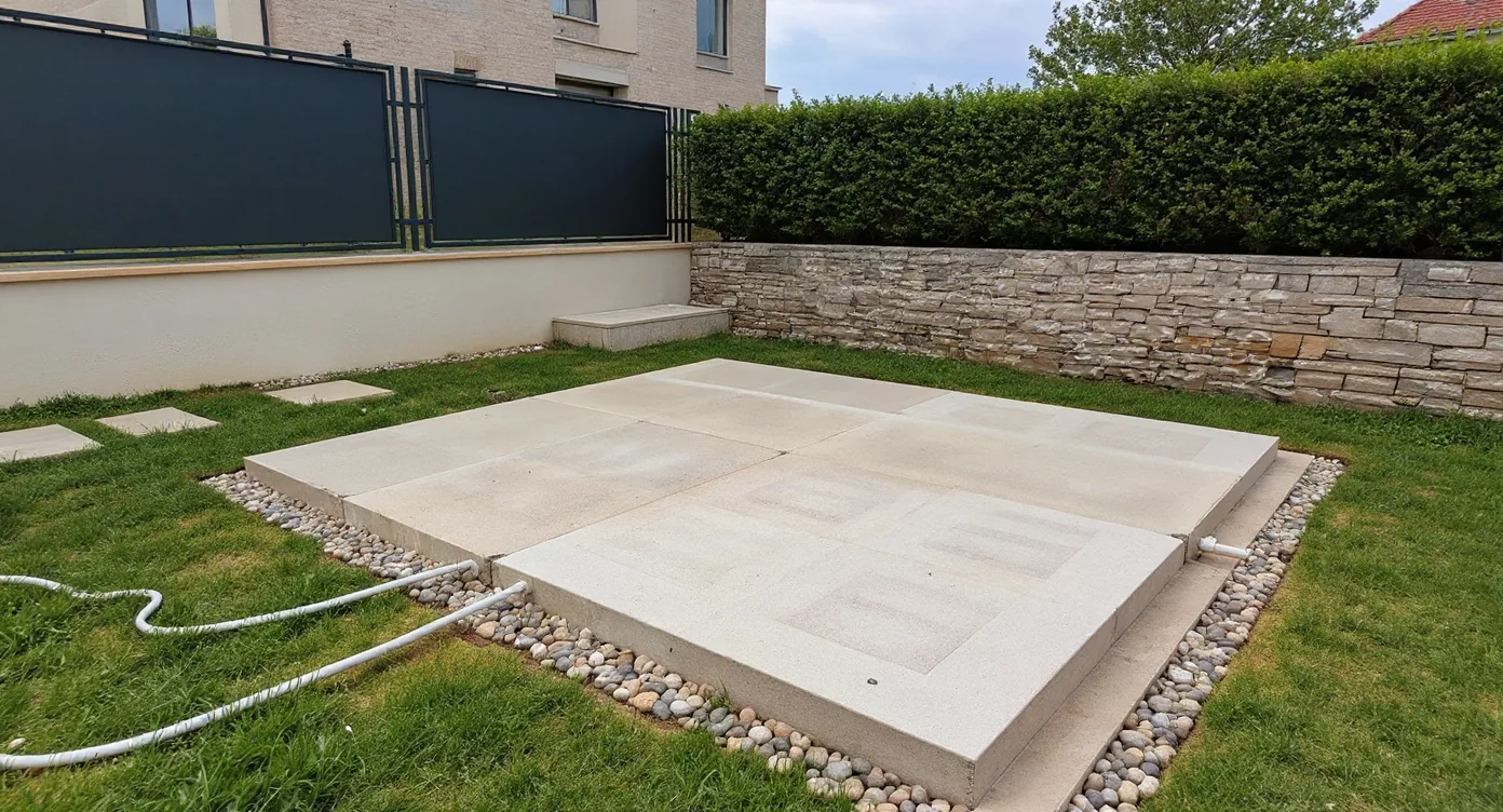 Outdoor wellness zona — sauna, hot tub i terasa za odmor uz natkrivenu zonu