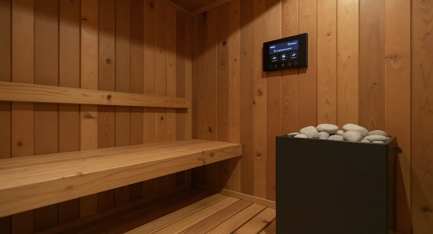 KUBIQ Sauna interijer s prikazom više načina korištenja: finska Sauna, IR Sauna i BIO Sauna