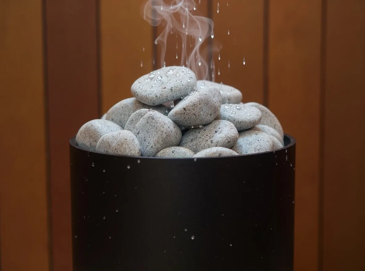 Polijevanje sauna kamenja vodom za stvaranje kratkog vala pare